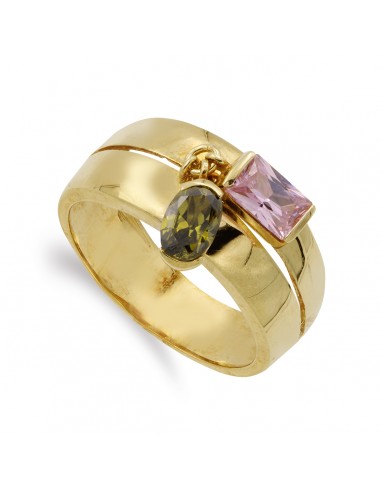 18K SORTIJA ORO AMARILLO DOS PIEDRAS ROSA Y VERDE