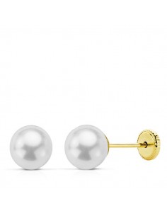 18K PENDIENTES ORO AMARILLO PERLA 6MM. TUERCA