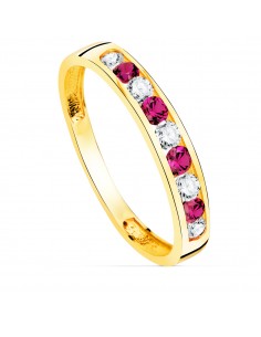 18K SORTIJA ORO AMARILLO 9 CIRCONITAS BLANCAS Y ROJAS. ANCHO CUERPO: 3,5 MM