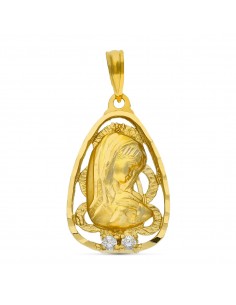 18K MEDALLA ORO AMARILLO VIRGEN NIÑA CON CIRCONITA. 23 X 14 MM.