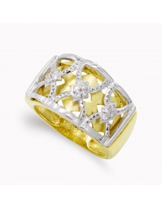 18K SORTIJA ORO BICOLOR CALADA Y CIRCONITAS