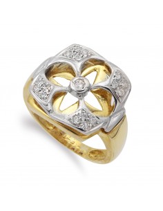 18K SORTIJA ORO BICOLOR DETALLE FLOR CON CIRCONITAS