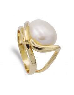 18K SORTIJA ORO AMARILLO MACIZA CON PERLA BARROCA 11 MM