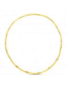 18K GARGANTILLA ORO AMARILLO MATE Y BRILLO TRAMOS TALLADOS Y CIRCONITA