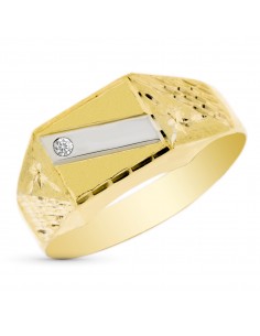18K SELLO ORO BICOLOR BANDA CIRCONITA TALLADO