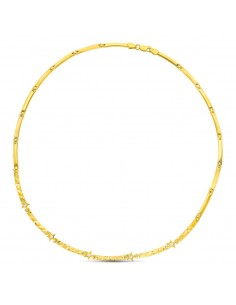 18K GARGANTILLA ORO AMARILLO MATE Y BRILLO CON CIRCONITAS Y TRAMOS TALLADOS