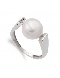 18K SORTIJA ORO BLANCO CON PERLA BARROCA Y CIRCONITAS