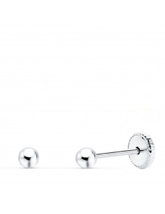 18K PENDIENTES ORO BLANCO BOLA LISA 3 MM. CIERRE TUERCA.