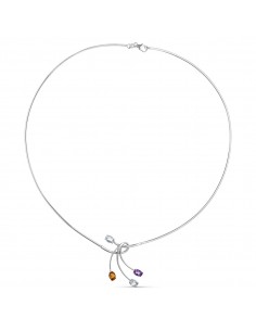 18K GARGANTILLA ORO BLANCO HILO Y MOTIVO PIEDRAS DE COLOR