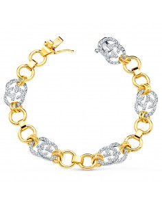 18K PULSERA ORO BICOLOR ESLABONES BRILLO CIRCONITAS. ANCHO: 11 MM. LARGO: 19 CM.