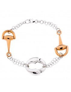 18K PULSERA BICOLOR ORO BLANCO Y ROSA ESTRIBOS. ANCHO: 18 MM. LARGO: 19.5 CM.