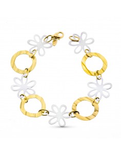 18K PULSERA BICOLOR FLORES 18,5CM
