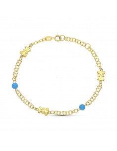 18K PULSERA ORO AMARILLO OSOS Y TURQUESAS 18 CM