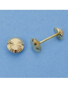 18K PENDIENTES ORO AMARILLO REDONDOS TALLADOS. 6 MM.