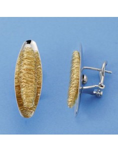 18K PENDIENTES BICOLOR OVALES. 30 X 10 MM.