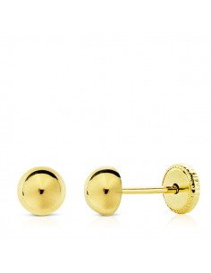 18K PENDIENTES ORO AMARILLO MEDIA BOLA LISA 5 MM.TUERCA