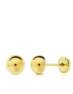 18K PENDIENTES ORO AMARILLO MEDIA BOLA LISA. 6 MM. TUERCA
