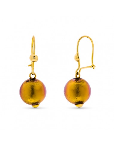 18K PENDIENTES ORO AMARILLO BOLA CRISTAL MURANO 10 MM.