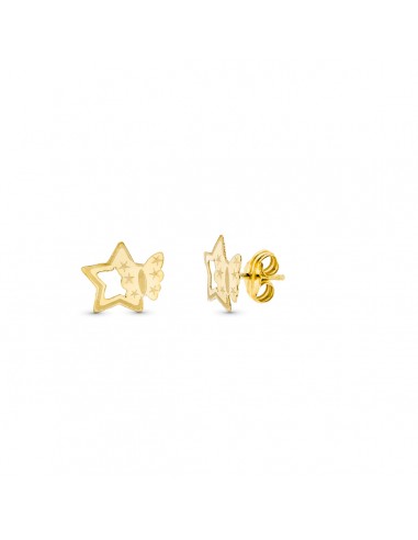 18K PENDIENTES ORO AMARILLO ESTRELLA Y MARIPOSA. 9 X 8 MM