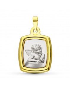 18K MEDALLA ORO BICOLOR ANGEL BURLON. 23 X 16 MM.