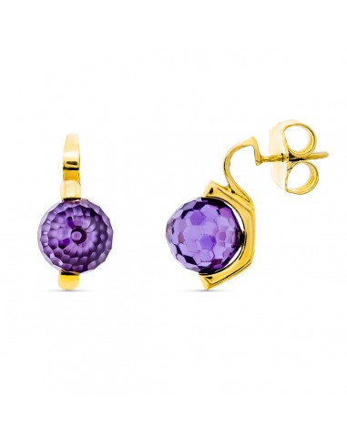 18K PENDIENTES ORO AMARILLO PIEDRA COLOR MORADA 10 MM