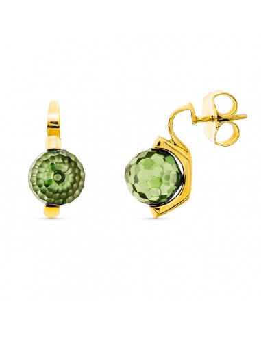 18K PENDIENTES ORO AMARILLO PIEDRA COLOR VERDE 10 MM