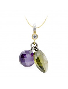 18K COLGANTE BICOLOR PIEDRAS. 24 X 16 MM.