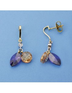 18K PENDIENTES PIEDRAS COLOR. 30 X 19 MM.