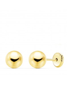 18K PENDIENTES ORO AMARILLO BOLA LISA 6 MM. CIERRE TUERCA.