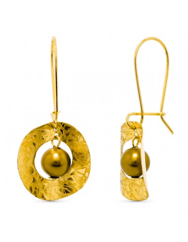 18K PENDIENTES ORO AMARILLO LARGO BOLA MURANO DORADA 6 MM