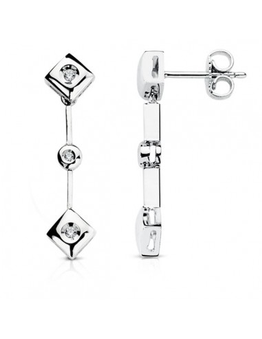 18K PENDIENTES ORO BLANCO DIAMANTES TALLA BRILLANTE 0.10 QTES. 28 X 7 MM.