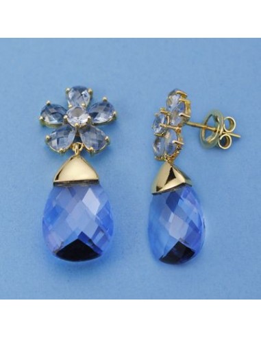 18K PENDIENTES PIEDRA COLOR. 33 X 14 MM.