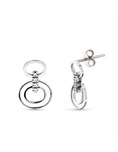 18K PENDIENTES ORO BLANCO LARGOS REDONDOS Y CIRCONITAS