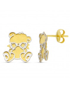 18K PENDIENTES ORO BICOLOR LASER OSO. 10 X 8 MM.