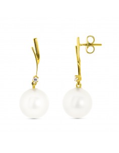18K PENDIENTES ORO AMARILLO CON CIRCONITAS Y PERLAS