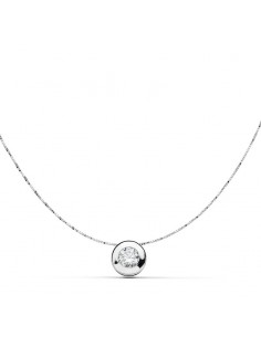 18K COLGANTE CHATÓN ORO BLANCO 6,5 MM CADENA 42 CM