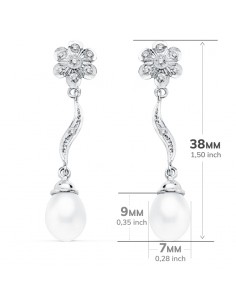 18K PENDIENTES ORO BLANCO PERLAS 9 X 7 MM FLOR. 38 X 8 MM. 2