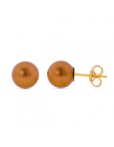 18K PENDIENTES ORO AMARILLO PERLA CHOCOLATE 8 MM.