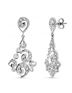 18K PENDIENTES ORO BLANCO LARGOS FILIGRANA