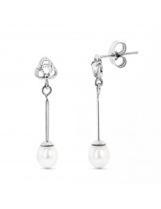 18K PENDIENTES ORO BLANCO CON CIRCONITAS Y PERLAS. CIERRE PRESION