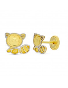 18K PENDIENTES ORO BICOLOR MAPACHE. 8 X 6 MM.
