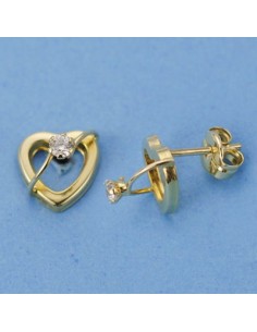 18K PENDIENTES ORO AMARILLO CORAZON CIRCONITA. 7 X 7 MM.