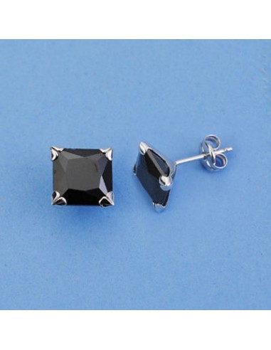 18K PENDIENTES ORO BLANCO PIEDRA NEGRA. 6 X 6 MM.