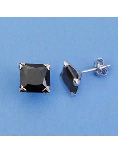 18K PENDIENTES ORO BLANCOPIEDRA NEGRA. 7 X 7 MM.