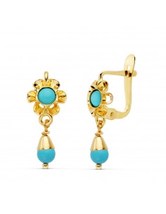 18K PENDIENTES ARQUILLO TURQUESA. 15 X 6 MM.