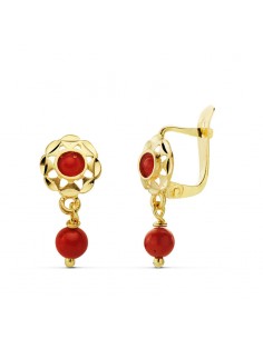 18K PENDIENTES CUBANA CORALINA 15 X 6 MM.