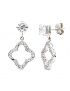 18K PENDIENTES ORO BLANCO LARGOS CIRCONITAS 27 X 15 MM.