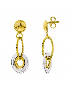 18K PENDIENTES ORO BICOLOR LARGOS CON MOTIVOS REDONDOS Y BOLA LISACIERRE PRESION