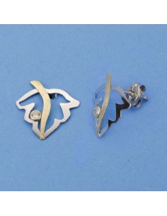 18K PENDIENTES ORO BICOLOR HOJA. 13 X 13 MM.