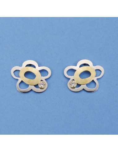 18K PENDIENTES ORO BICOLOR FLOR. 12 X 10 MM.